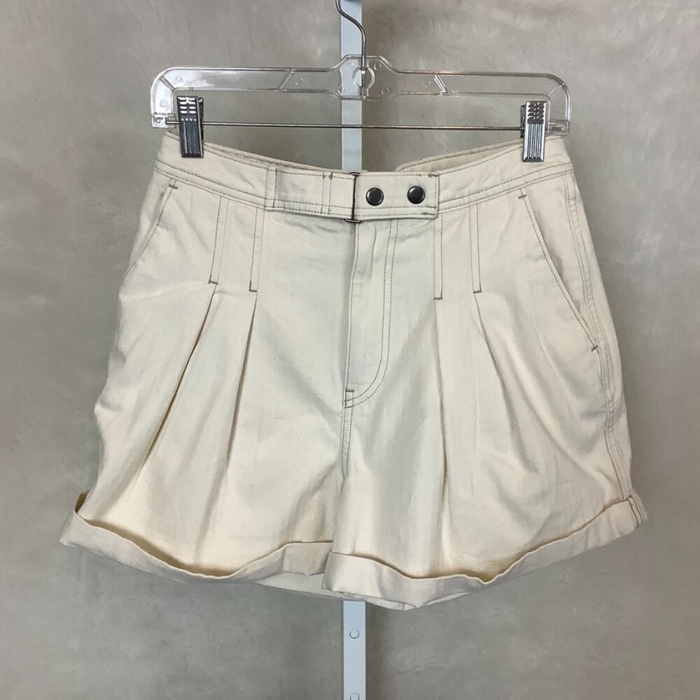 Unsubscribed High Waisted Cuffed Desert Pleat Front Short In Natural NWT 4